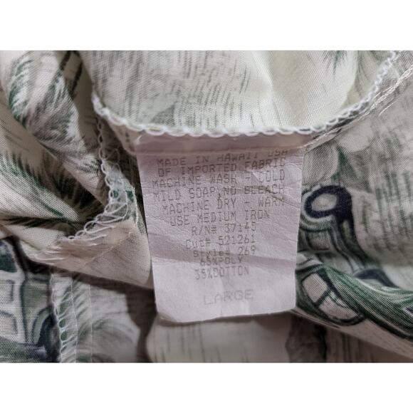 Vintage Y2K Blouse Green Hawaiian Surfing Cars Top Misses Size L Hilo Hattie - Picture 7 of 7